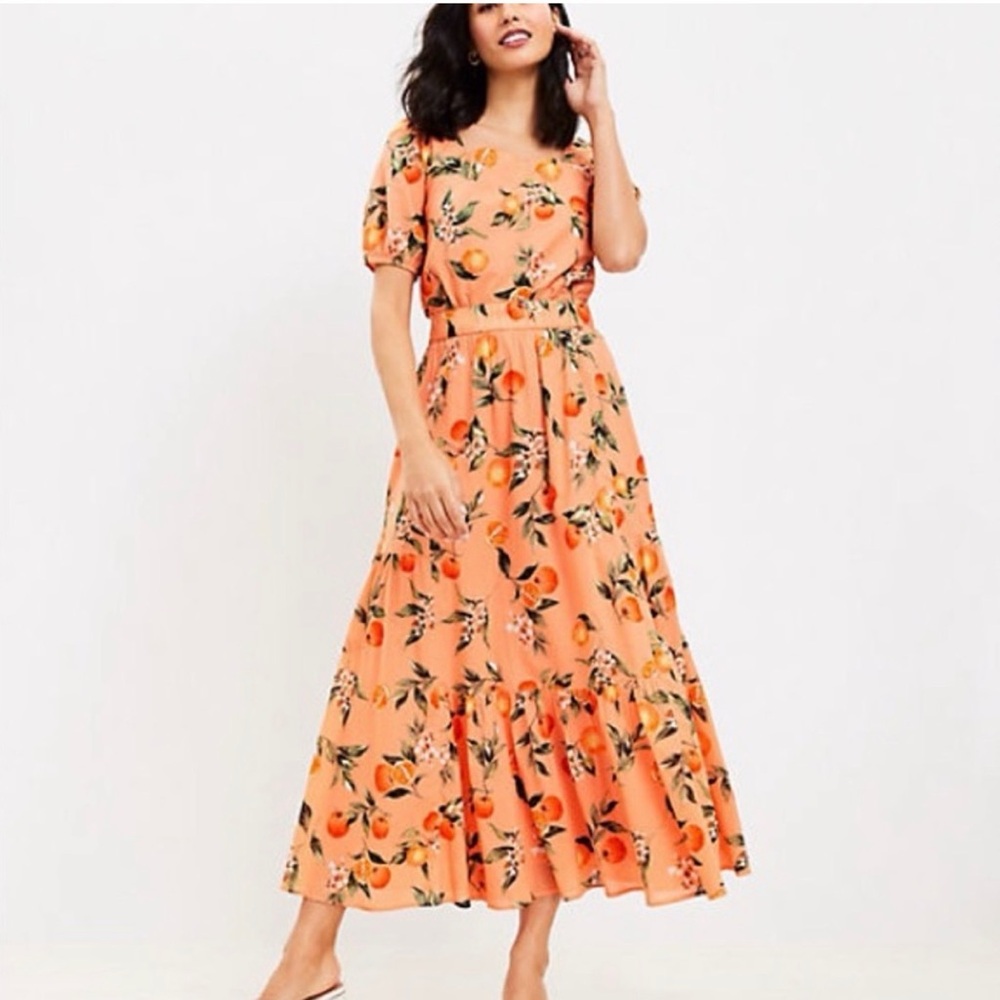 LOFT Peach Floral Maxi Skirt and Top